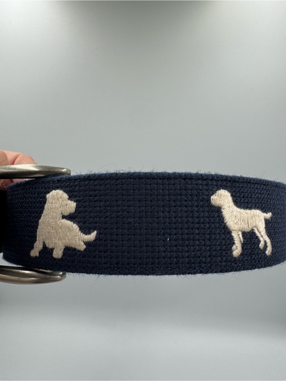 Classic Navy Men’s (or women’s) Belt with Cream Labrador Dog Motifs- 30”